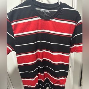 Hot Topic Size Medium TShirt. Black Red and White Striped. Vintage